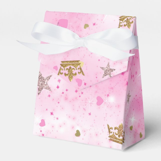 Pink Princess Hearts Stars & Crowns Birthday Party Favour Box (Front Side)