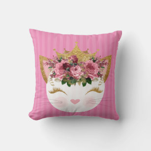 Pink Princess Kitty Throw Pillow