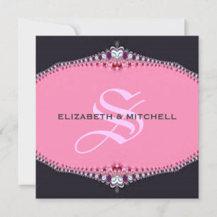 Pink Princess Lace Monogram Wedding Invitation