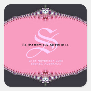 Pink Princess Lace Wedding Square Sticker