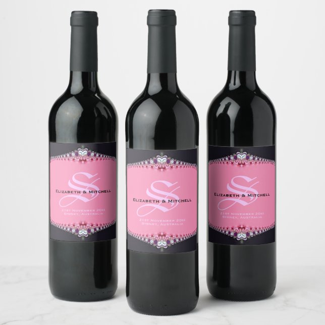 Pink Princess Lace Wedding Wine Label (Bottles)