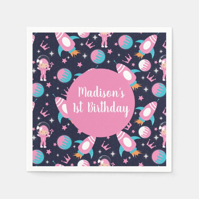 Pink Princess Landing to the Moon Napkin (Front)