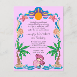 PInk Princess Mermaid Birthday Party Invitation