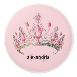 Pink Princess Monogram Tiara Girly Ceramic Knob