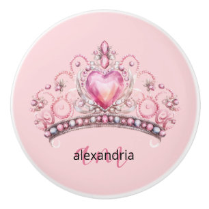 Pink Princess Monogram Tiara Girly Ceramic Knob