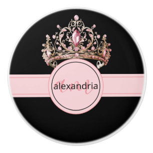 Pink Princess Monogram Tiara Girly Ceramic Knob