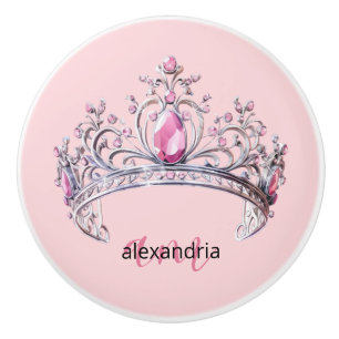 Pink Princess Monogram Tiara Girly Ceramic Knob