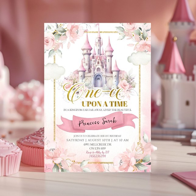 Pink Princess Once Upon A Time First Birthday Invitation (Creator Uploaded)