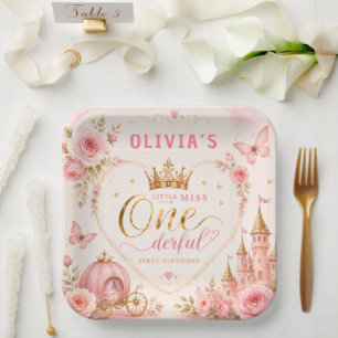 Pink Princess One-derful First Birthday Paper Plate