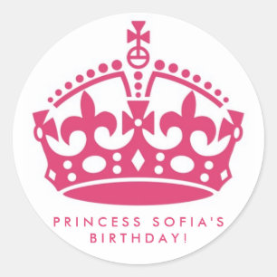Pink Princess Party Tiara Favour Stickers