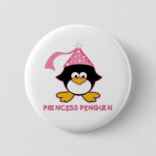 Pink Princess Penguin 6 Cm Round Badge (Front)