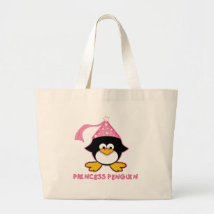 Pink Princess Penguin Large Tote Bag