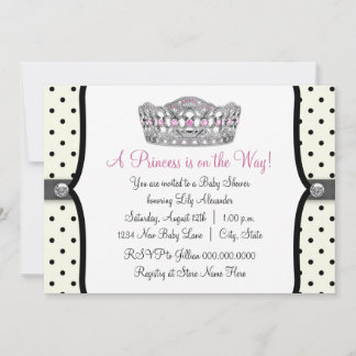 Pink Princess Pink Black Polka Dot Baby Shower Invitation