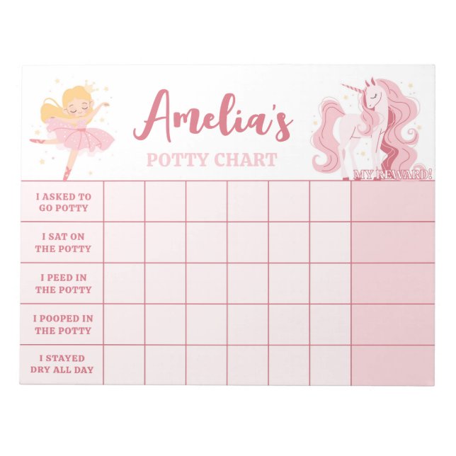 Pink Princess Potty Chart Personalised Name Tasks Notepad (Front)