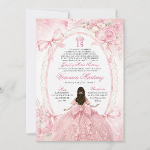 Pink Princess Quinceañera Spanish Floral Invitation