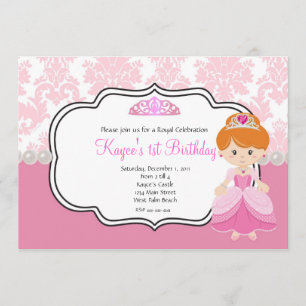 Pink Princess Red Hair Damask and Pearls Invitation
