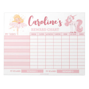 Pink Princess Reward Chart Personalised Name Tasks Notepad