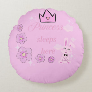 Pink Princess Round Pillow for Kids