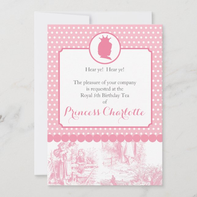Pink Princess Silhouette Toile Party Invitation (Front)