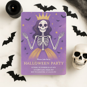 Pink Princess Skeleton Halloween Party  Holiday Card