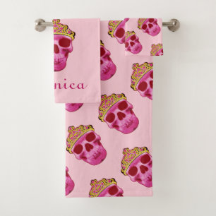 Pink Princess Skull Skeleton Bath Towel Set