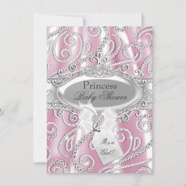 Pink Princess Sparkle Diamond Baby Shower Invite (Front)