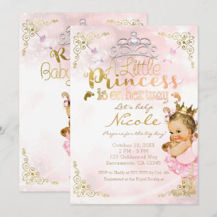 Pink Princess Sparkle Tutu & Crown Baby Shower Invitation