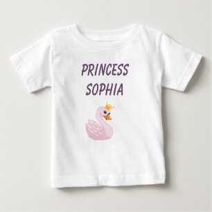 Pink princess swan on white name baby T-Shirt