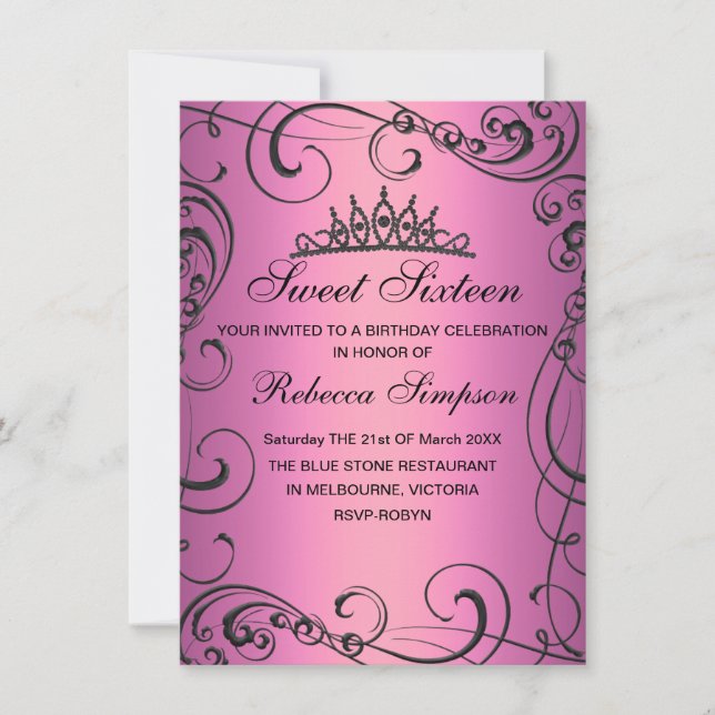 Pink Princess Sweet 16 Birthday Invitation (Front)