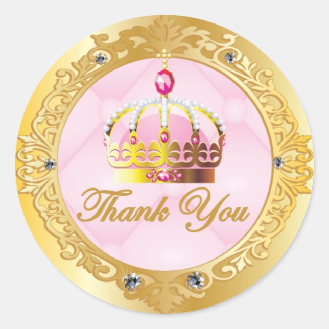 Pink Princess Thank You Stickers (Front)