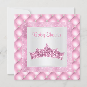pink princess theme baby shower diamonds tiara invitation