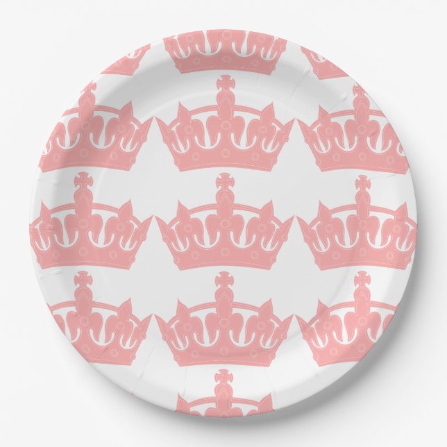 Pink Princess Theme Royal Crown Paper Plates (Front)