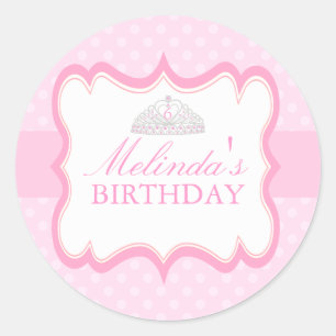 Pink Princess Tiara Girls Birthday Sticker