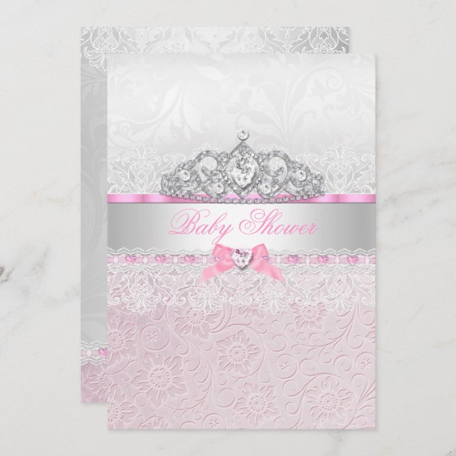 Pink Princess Tiara Lace Baby Shower Invitation (Front/Back)