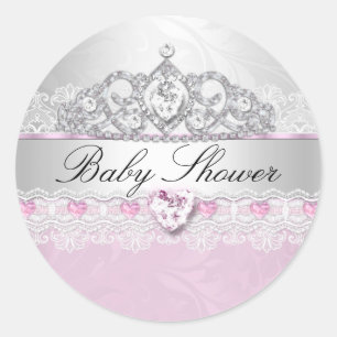 Pink Princess Tiara & Lace Baby Shower Stickers