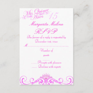 Pink Princess Tiara Quinceanera RSVP Card