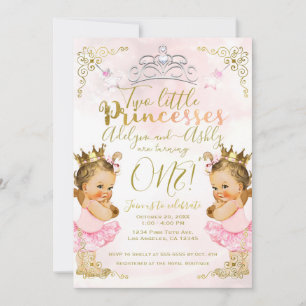 Pink Princess Tutu & Crown Twin Girls Birthday Invitation