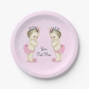 Pink Princess Twin Baby Girl Paper Plate