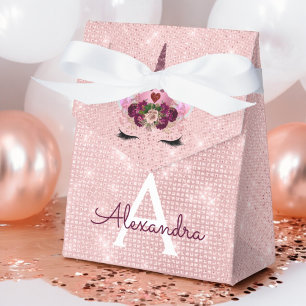 Pink Princess Unicorn Rose Gold Blush Pink Glitter Favour Box