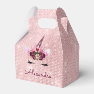 Pink Princess Unicorn Rose Gold Blush Pink Glitter Favour Box