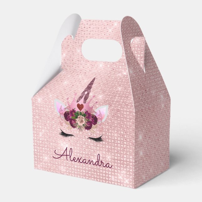 Pink Princess Unicorn Rose Gold Blush Pink Glitter Favour Box (Front Side)