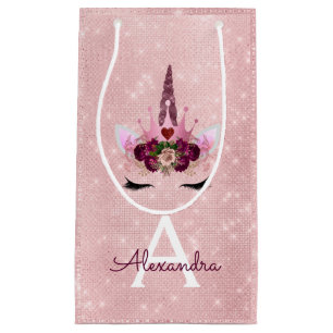 Pink Princess Unicorn Rose Gold Blush Pink Glitter Small Gift Bag