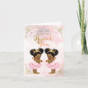 Pink Princess Vintage Baby Girl Twins Thank You Card