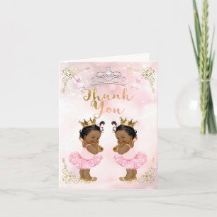 Pink Princess Vintage Baby Girl Twins Thank You Card