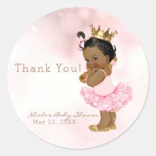 Pink Princess Vintage Dark Baby Girl Shower Favour Classic Round Sticker