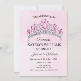 Pink Princess Watercolor Birthday Invitation