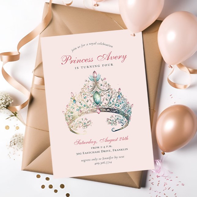 Pink Princess Watercolor Tiara Birthday Invitation (Creator Uploaded)