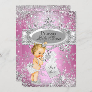 Pink Princess Winter Wonderland Baby Shower Blonde Invitation