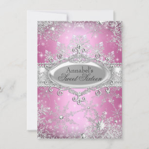 Pink Princess Winter Wonderland Sweet 16 Invite