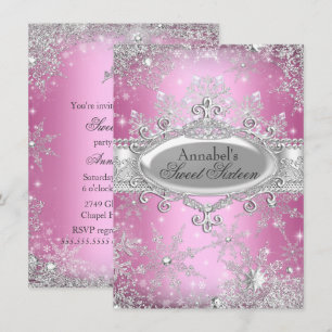 Pink Princess Winter Wonderland Sweet 16 Invite
